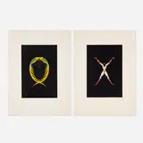 Erté, The Letter Q; The Letter X (two works from The Alphabet series), 1976, lithograph in colors on Arches