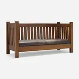 Settle by L. & attribution J.G. Stickley from the Onondaga Shops, c. 1905, oak, leather, sold Feb 2024