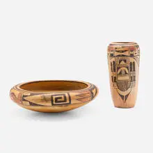 Hopi Tribe, Vase and bowl, c. 1935, hand-painted earthenware