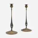 Marshall Field & Co., Candlesticks, pair, c. 1910, patinated brass