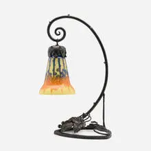 Charles Schneider, Mirettes desk lamp, c. 1922-25, wrought iron, cameo glass