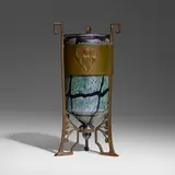 Kralik, Pampas vase with Secessionist mount, c. 1910, hand-blown glass, patinated metal