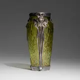 attribution Kralik, Martelé vase with stylized iris overlay