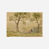 Harold Harrington Betts, Untitled (Landscape with Sheep and Figures), 1907, pencil, watercolor and gouache on paper