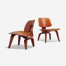Charles and Ray Eames, LCWs, pair, 1945, aniline-dyed ash plywood, rubber