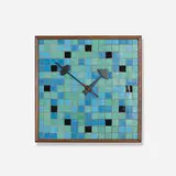 Tile wall clock, model 2232 by George Nelson & Associates, 1957, walnut, glass and ceramic tiles, enameled aluminum, sold Feb 2015