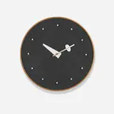 Masonite wall clock, model 4772 by George Nelson & Associates, c. 1950, masonite, lacquered wood, walnut, enameled aluminum, map pins, sold Feb 2015