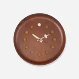 Stool Seat wall clock, model 7512 by George Nelson & Associates, c. 1957, teak, lacquered teak, lacquered aluminum, sold Feb 2015