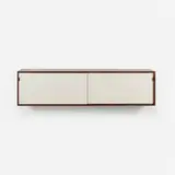 Florence Knoll, hanging cabinet, model 123, walnut, lacquered wood, leather