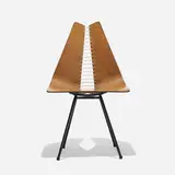 attribution Carl Wood, chair, c. 1955, walnut plywood, enameled steel, rope, brass, plastic