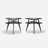 Erno Fabry, occasional tables, pair, c. 1955, stained ash, glass