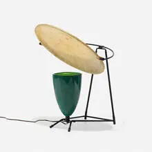 Mitchell Bobrick, Control table lamp, c. 1945, spun fiberglass, glazed ceramic, enameled steel, enameled brass, rubber
