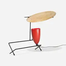 Mitchell Bobrick, Control table lamp, c. 1945, spun fiberglass, enameled steel, glazed ceramic, enameled brass, rubber