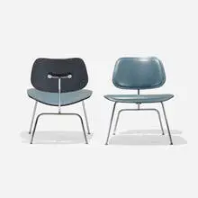 Charles and Ray Eames, rare LCMs, pair, 1946, original leather, aniline-dyed ash plywood, chrome-plated steel, rubber