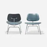 Charles and Ray Eames, rare LCMs, pair, 1946, original leather, aniline-dyed ash plywood, chrome-plated steel, rubber