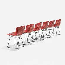 dining chairs, set of six by Harry Bertoia, 1952, enameled steel, vinyl, sold Feb 2015