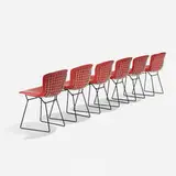 Harry Bertoia, dining chairs, set of six, 1952, enameled steel, vinyl