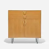 rare cabinet from the Basic Cabinet series by George Nelson & Associates, c. 1952, oak, enameled steel, sold Feb 2015