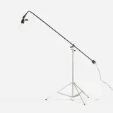 Roland Smith, floor lamp, c. 1948, aluminum, enameled aluminum, lacquered wood, nickel-plated steel, rubber