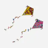 Yinka Shonibare, Untitled (two kites from Jim's Escape), 2010, Dutch wax fabric, hand-carved wood and piano wire