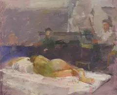 Untitled by Fred Dubery, unframed; SEATED NUDE Oil on board, sold Oct 2019