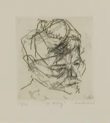 Untitled by Frank Auerbach, from 'SIX ETCHINGS OF HEADS' Etching in grey and black, sold Oct 2019