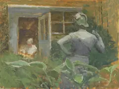 Untitled by Fred Dubery, oil on linen laid on board 22 x 27cm; THE STATUE Oil on board 35.7 x 30.6cm (4), sold Oct 2019