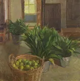 Fred Dubery, Untitled, Fred Dubery (1926-2011) APPLES AND ASPIDISTRAS Oil on linen laid on board 63.5 x 63.5cm