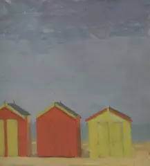 Untitled by Fred Dubery, Fred Dubery (1926-2011) SOUTHWOLD HUTS Oil on board 27.5 x 23.6cm, sold Oct 2019
