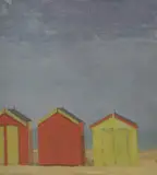 Fred Dubery, Untitled, Fred Dubery (1926-2011) SOUTHWOLD HUTS Oil on board 27.5 x 23.6cm
