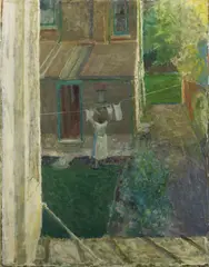 Untitled by Fred Dubery, Fred Dubery (1926-2011) PEGGING THE WASHING Oil on canvas 91.4 x 71cm, sold Oct 2019