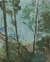 Untitled by Fred Dubery, Fred Dubery (1926-2011) EAST GERMAN LAKE Oil on board 18 x 14.4cm; and six others, sold Oct 2019