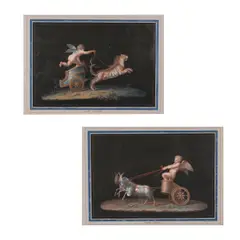 Michelangelo Maestri, Amor Pazzo ; Amor Crudele, une paire, gouache sur papier, sur une base gravé