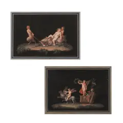 Michelangelo Maestri, Le triomphe des Dieux ; Le triomphe de Silène, une paire, gouache sur papier, sur une base gravé