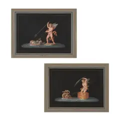 Felice Santoloni, Amor Furioso ; Amor Nobile, une paire, gouache sur papier, sur une base gravé