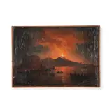Ecole napolitaine, Éruption Vésuve pendant la nuit, oil on canvas, unlined
