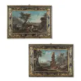 Ecole italienne, Une paire de paysages animés avec ruines, a pair, oil on canvas