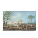 Maria Luigia Raggi, Paysage avec ruines, animé de figures, gouache sur papier marouflé sur toile