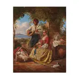 Arthur John Strutt, Famille de paysans napolitains jouant de la musique devant la baie de Naples, oil on canvas