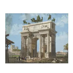 Ecole européenne, L'Arc de la Pace, Milan, watercolour on paper on a printed base