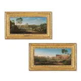 dit Studio Roma Hendrick Frans Van Lint, Vue du Colisée depuis la colline du Celio ; Vue de la Basilique de Saint Pierre depuis le Mont Mario le premier signé, inscrit et daté 'Studio F.t Roma/ 1746' (en bas à droite) ; le deuxième signé et daté 'Studio F.t / 1746' (en bas à gauche), une paire, huile sur toile