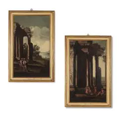 Alberto Carlieri, Paire de caprices architecturaux animés de figures, a pair, oil on canvas, unlined