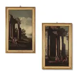 Alberto Carlieri, Paire de caprices architecturaux animés de figures, a pair, oil on canvas, unlined
