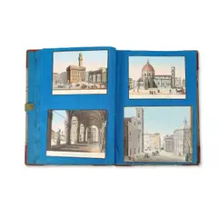 Divers Artistes, Album de vues de paysages et monuments italiens, française (Florence, Rome, Naples, Venise et Paris) et de scènes de genre et de gravures rehaussées de voyage divers techniques : pierre noire, aquarelle sur papier, gravures, grouache sur papier, different techniques: black chalk and watercolours on paper, engravings, gouache on paper