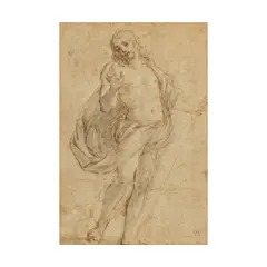 Ecole italienne, Etude pour la figure du Christ dans le Noli me tangere, black chalk, pen and brown ink on paper