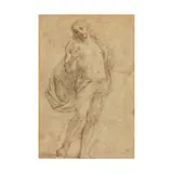 Ecole italienne, Etude pour la figure du Christ dans le Noli me tangere, black chalk, pen and brown ink on paper