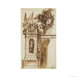 Thomas Blanchet, Projet de décoration avec les armoiries Chigi, pen and brown ink, brown wash on beige paper
