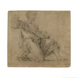 Eustache Le Sueur, Etude de figure, black chalk on beige paper