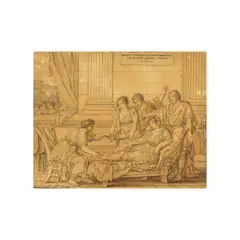 Joseph-Marie Vien, Femme soignée par un Docteur, pen and brown ink, brown wash on beige paper