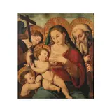 Atelier de Joan de Joanes, Vierge à l'Enfant, saint Jean Baptiste, l'Archange Gabriel et saint Joseph, tempera et huile sur panneau